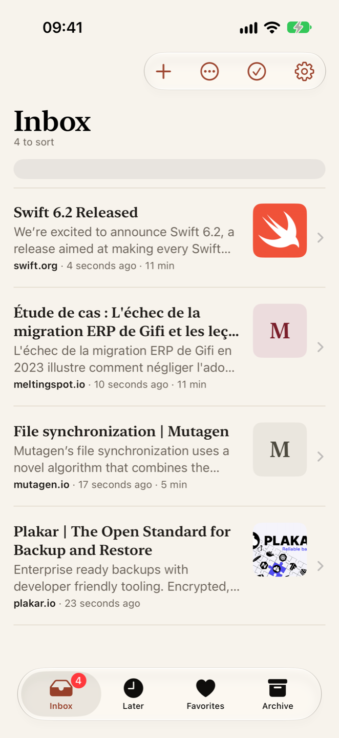 La boîte de réception de Mull sur iPhone